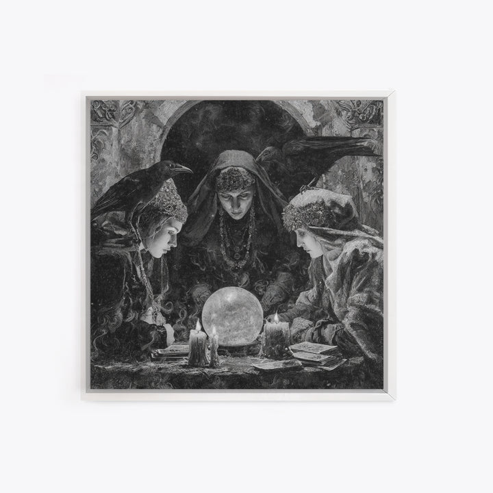 The Midnight Fortune Teller, Dark Romantic Horror Art, Square Wall Art, Macabre Wall Art, Canvas Print, Halloween Wall Art