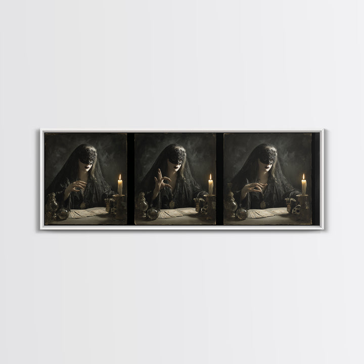 The Midnight Fortune Teller, Gothic Nightmare Art, Extra Wide Wall Art, Dark Halloween Decor, Canvas Print, Halloween Wall Art