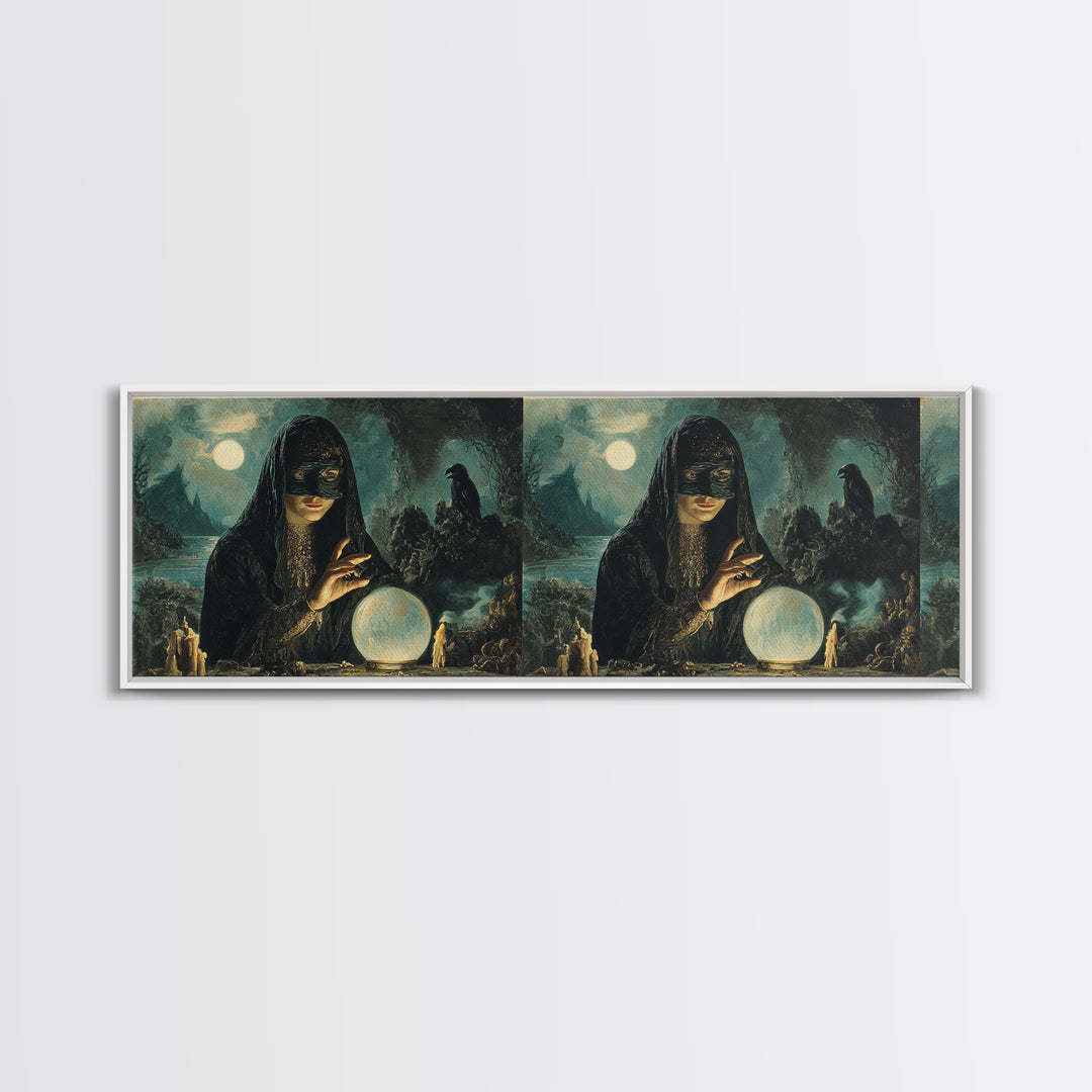 The Midnight Fortune Teller, Symbolist Gothic Landscape, Extra Wide Wall Art, Dark Fantasy Wall Art, Canvas Print, Halloween Wall Art