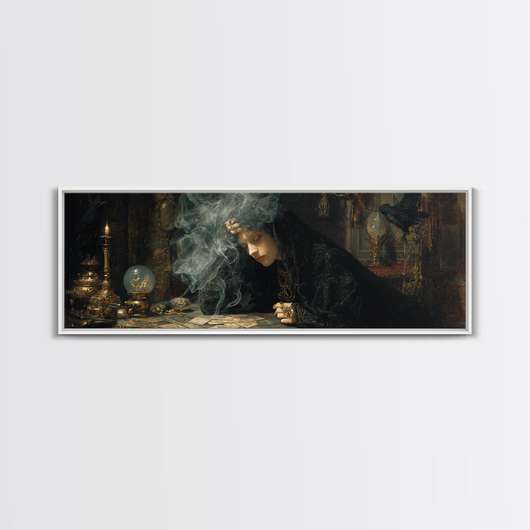 The Midnight Fortune Teller, Ornate Symbolist Art, Extra Wide Wall Art, Gothic Horror Wall Art, Canvas Print, Halloween Wall Art