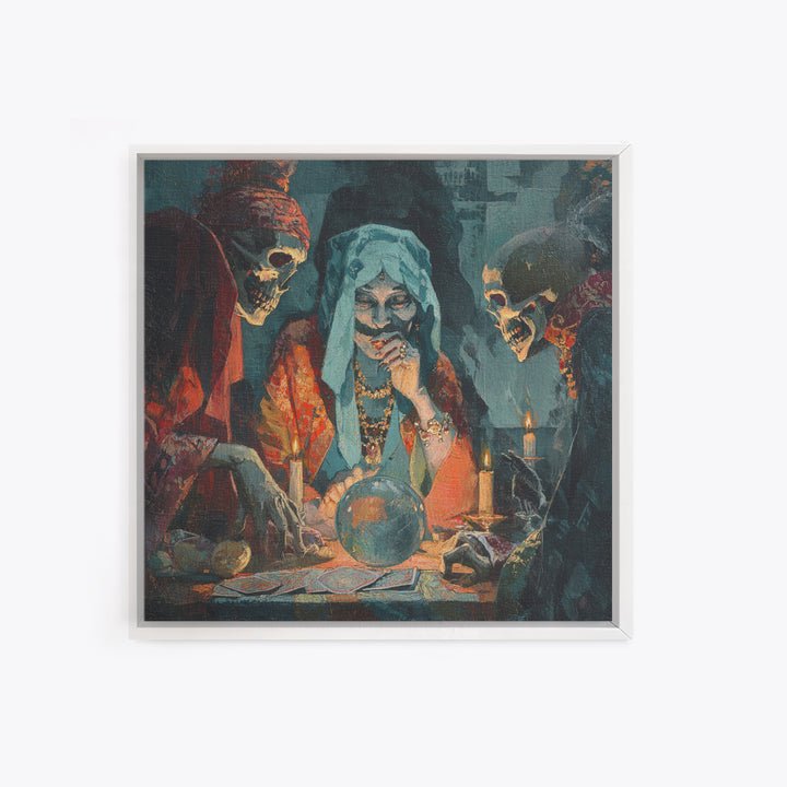 The Midnight Fortune Teller, Decadent Gothic Art, Square Wall Art, Dark Fantasy Wall Art, Framed Canvas Print, Halloween Wall Art
