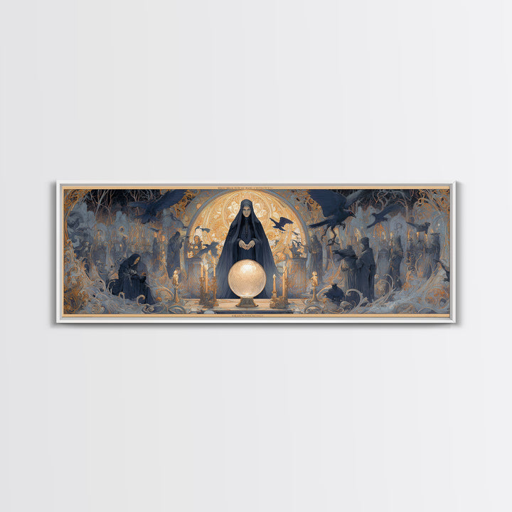 The Midnight Fortune Teller, Symbolist Death Art, Extra Wide Wall Art, Macabre Wall Art, Canvas Print, Halloween Wall Art