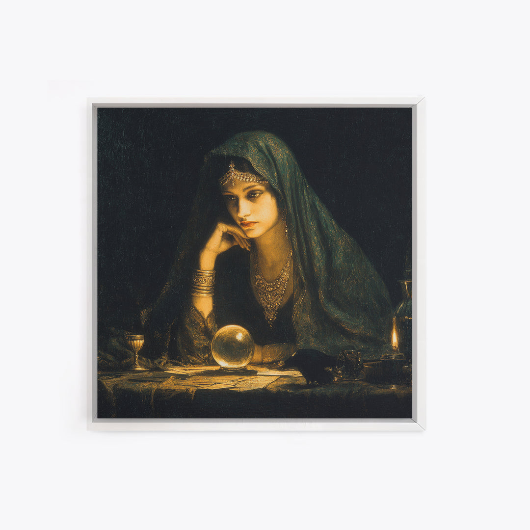 The Midnight Fortune Teller, Dark Symbolist Art, Square Wall Art, Dark Fantasy Wall Art, Canvas Print, Halloween Wall Art