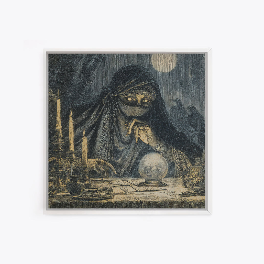 The Midnight Fortune Teller, Expressionist Nightmare Art, Square Wall Art, Gothic Horror Wall Art, Canvas Print, Halloween Wall Art