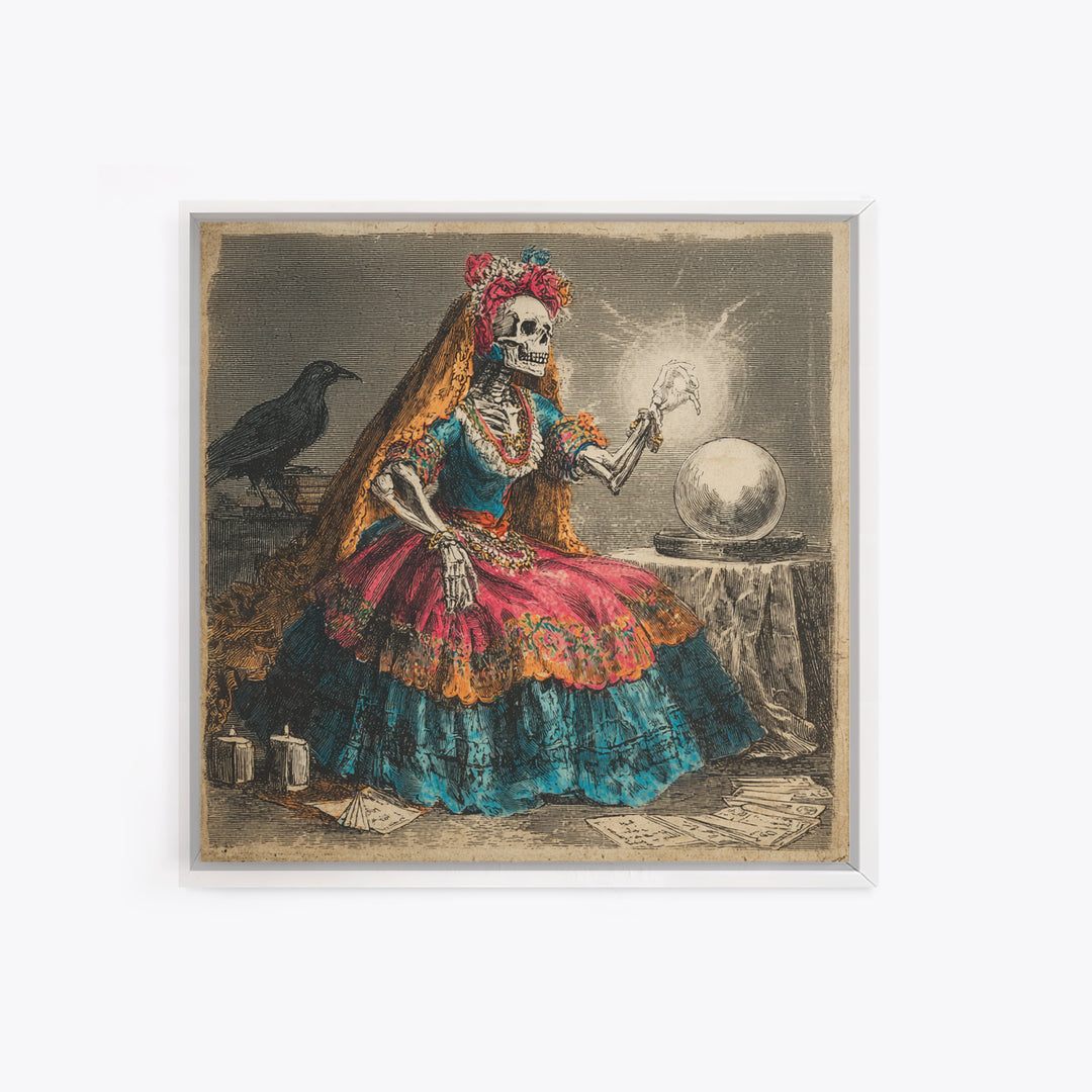 The Midnight Fortune Teller, Macabre Folk Print Art, Square Wall Art, Gothic Horror Wall Art, Framed Canvas Print