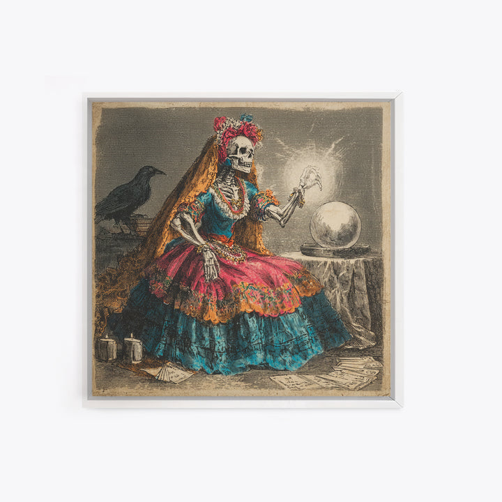 The Midnight Fortune Teller, Macabre Folk Print Art, Square Wall Art, Gothic Horror Wall Art, Framed Canvas Print