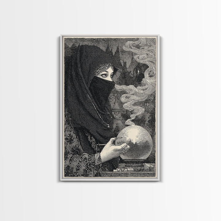 The Midnight Fortune Teller, Victorian Macabre Art, Vertical Wall Art, Macabre Wall Art, Framed Canvas Print, Halloween Wall Art