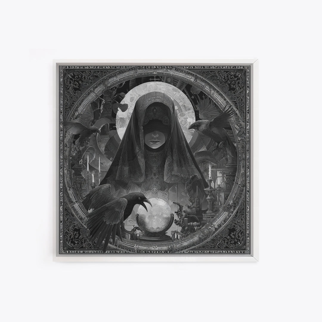 The Midnight Fortune Teller, Biomechanical Horror Art, Square Wall Art, Dark Halloween Decor, Canvas Print, Halloween Wall Art