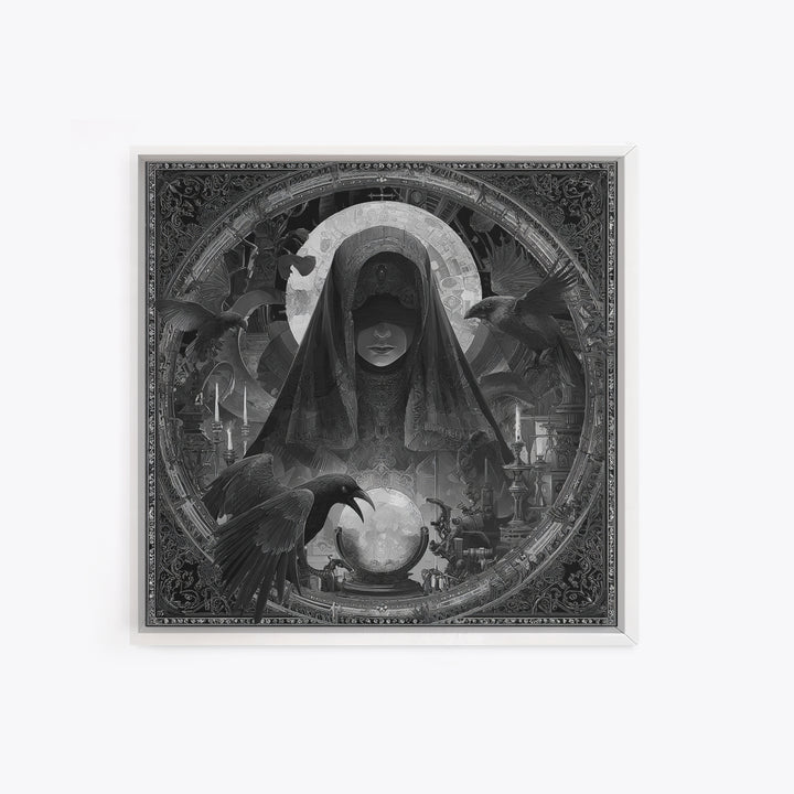 The Midnight Fortune Teller, Biomechanical Horror Art, Square Wall Art, Dark Halloween Decor, Canvas Print, Halloween Wall Art