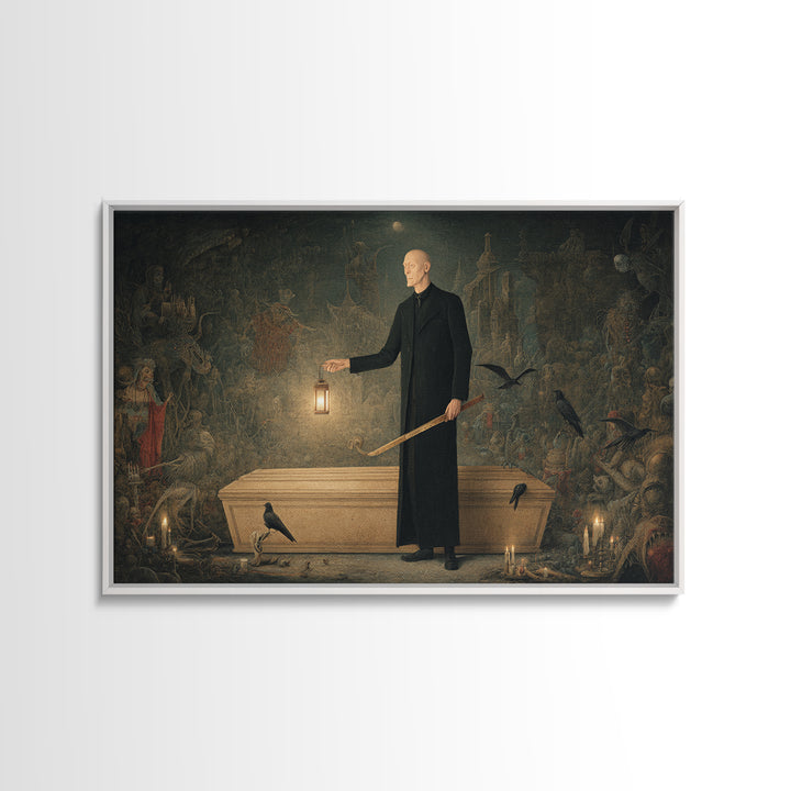 The Sinister Undertaker, Medieval Grotesque Art, Landscape Wall Art, Gothic Horror Wall Art, Framed Canvas Print, Halloween Wall Art
