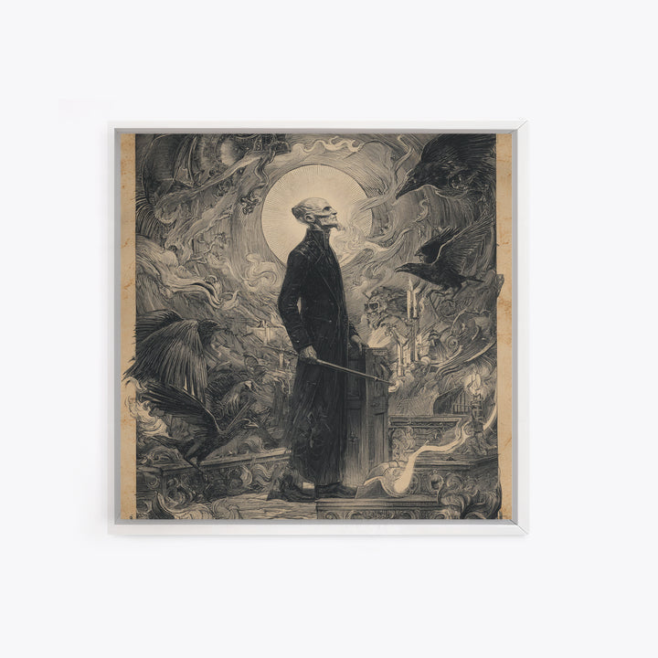 The Sinister Undertaker, Renaissance Engraving Art, Square Wall Art, Macabre Wall Art, Canvas Print, Halloween Wall Art, Spooky Wall Decor