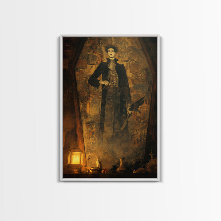 The Sinister Undertaker, Ornate Symbolist Art, Vertical Wall Art, Dark Fantasy Wall Art, Framed Canvas Print, Halloween Wall Art