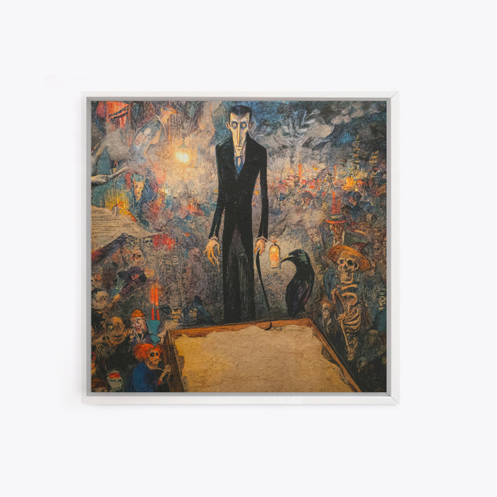 The Sinister Undertaker, Grotesque Carnival Art, Square Wall Art, Macabre Wall Art, Framed Canvas Print, Halloween Wall Art