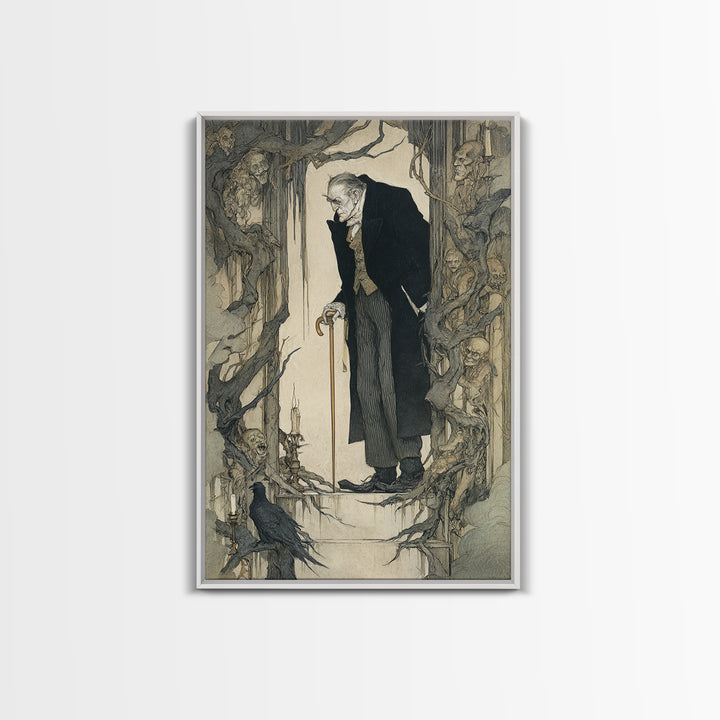 The Sinister Undertaker, Gothic Storybook Art, Vertical Wall Art, Gothic Horror Wall Art, Framed Canvas Print, Halloween Wall Art