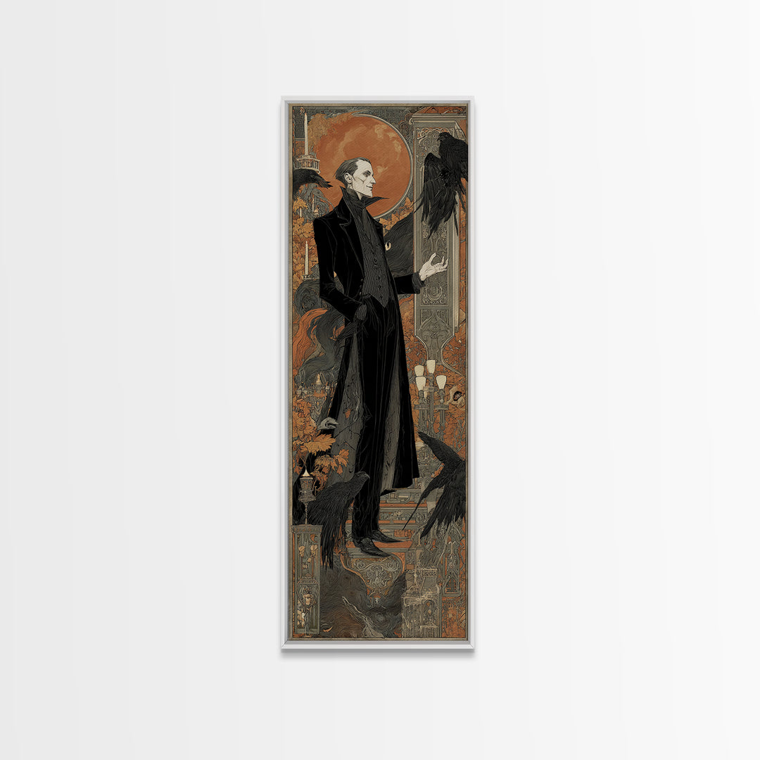 The Sinister Undertaker, Stained Glass Gothic Art, Tall Narrow Wall Art, Macabre Wall Art, Canvas Print, Halloween Wall Art
