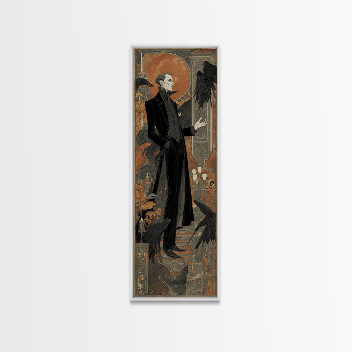 The Sinister Undertaker, Stained Glass Gothic Art, Tall Narrow Wall Art, Macabre Wall Art, Canvas Print, Halloween Wall Art