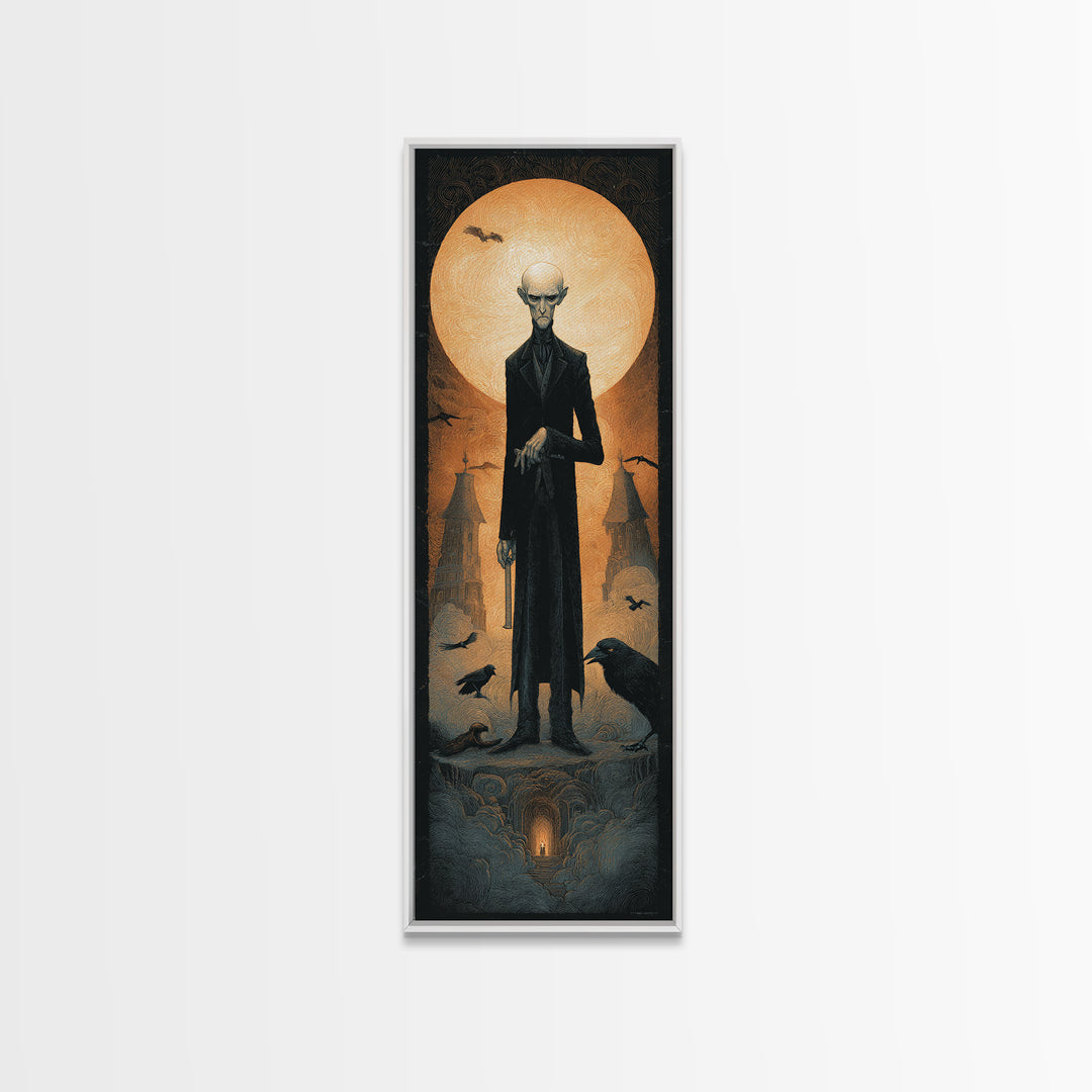 The Sinister Undertaker, Surreal Apocalyptic Art, Tall Narrow Wall Art, Dark Halloween Decor, Framed Canvas Print