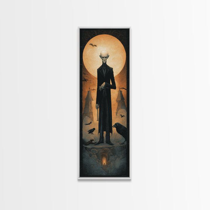 The Sinister Undertaker, Surreal Apocalyptic Art, Tall Narrow Wall Art, Dark Halloween Decor, Framed Canvas Print