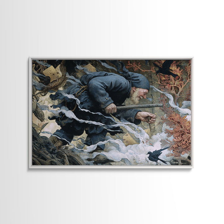 The Lantern Gravedigger, Medieval Grotesque Art, Landscape Wall Art, Gothic Horror Wall Art, Framed Canvas Print, Halloween Wall Art