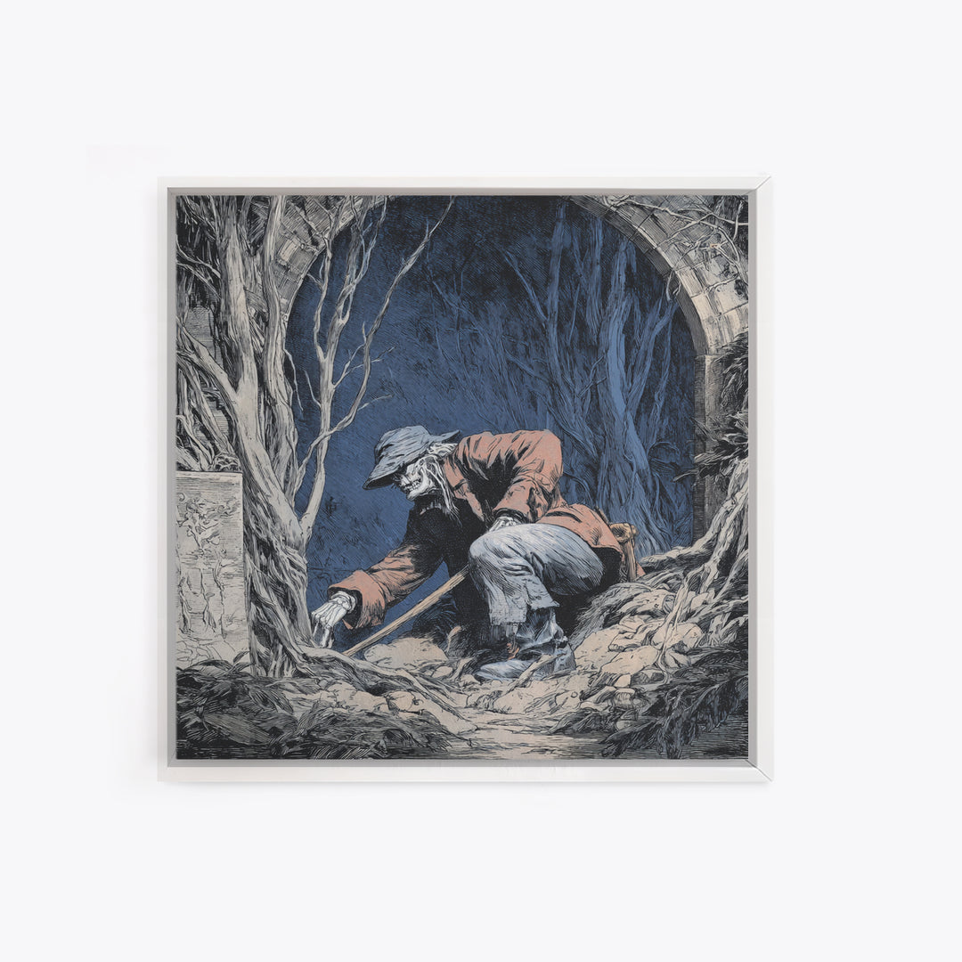 The Lantern Gravedigger, Danse Macabre Art, Square Wall Art, Gothic Horror Wall Art, Canvas Print, Halloween Wall Art