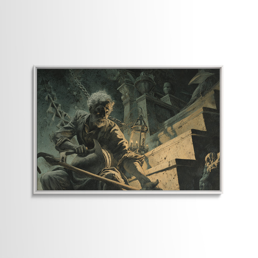 The Lantern Gravedigger, Architectural Etching Art, Landscape Wall Art, Gothic Horror Wall Art, Canvas Print, Macabre Wall Art