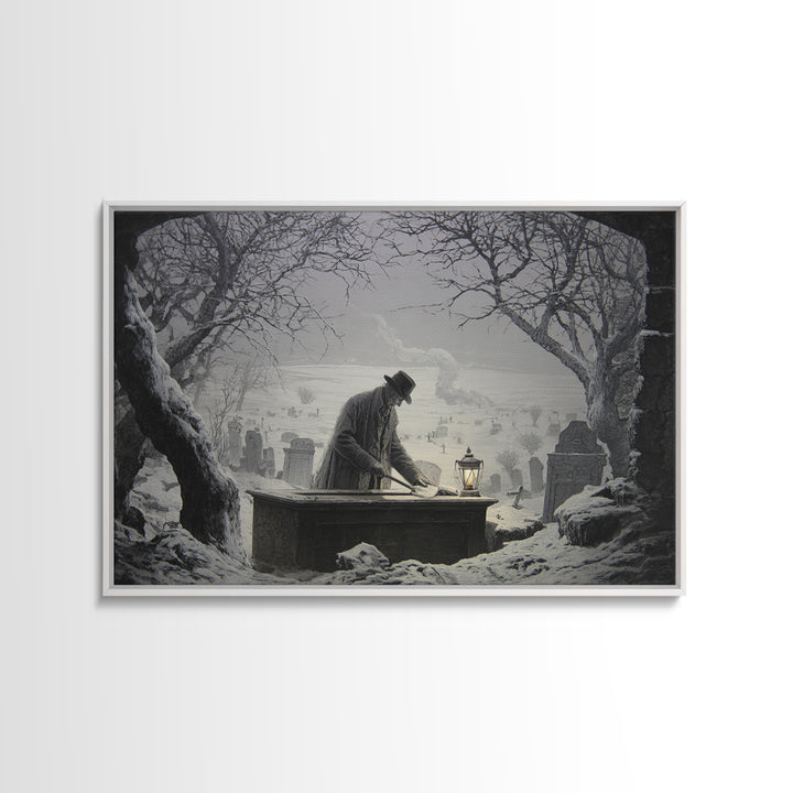 The Lantern Gravedigger, Romantic Gothic Landscape, Landscape Wall Art, Macabre Wall Art, Canvas Print, Halloween Wall Art