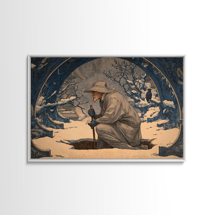 The Lantern Gravedigger, Symbolist Death Art, Landscape Wall Art, Dark Fantasy Wall Art, Canvas Print, Halloween Wall Art