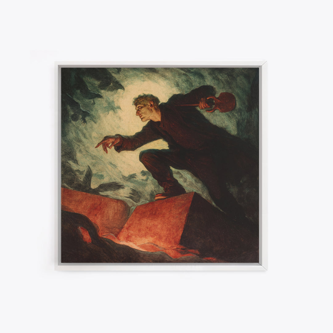 The Lantern Gravedigger, Dark Symbolist Art, Square Wall Art, Dark Halloween Decor, Canvas Print, Halloween Wall Art