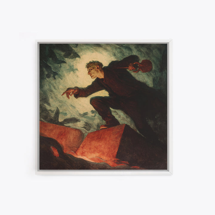 The Lantern Gravedigger, Dark Symbolist Art, Square Wall Art, Dark Halloween Decor, Canvas Print, Halloween Wall Art