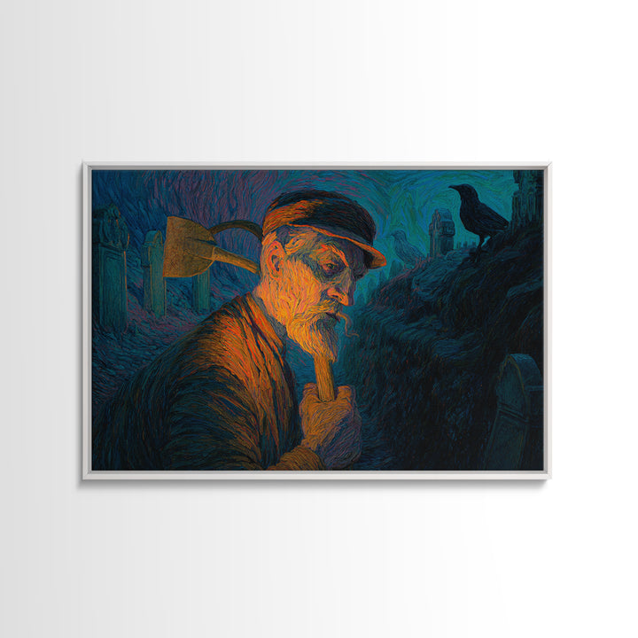 The Lantern Gravedigger, Expressionist Gothic Art, Landscape Wall Art, Macabre Wall Art, Canvas Print, Halloween Wall Art, Halloween Decor
