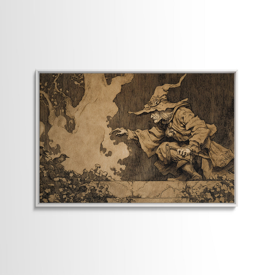 The Lantern Gravedigger, Gothic Storybook Art, Landscape Wall Art, Gothic Horror Wall Art, Canvas Print, Halloween Wall Art