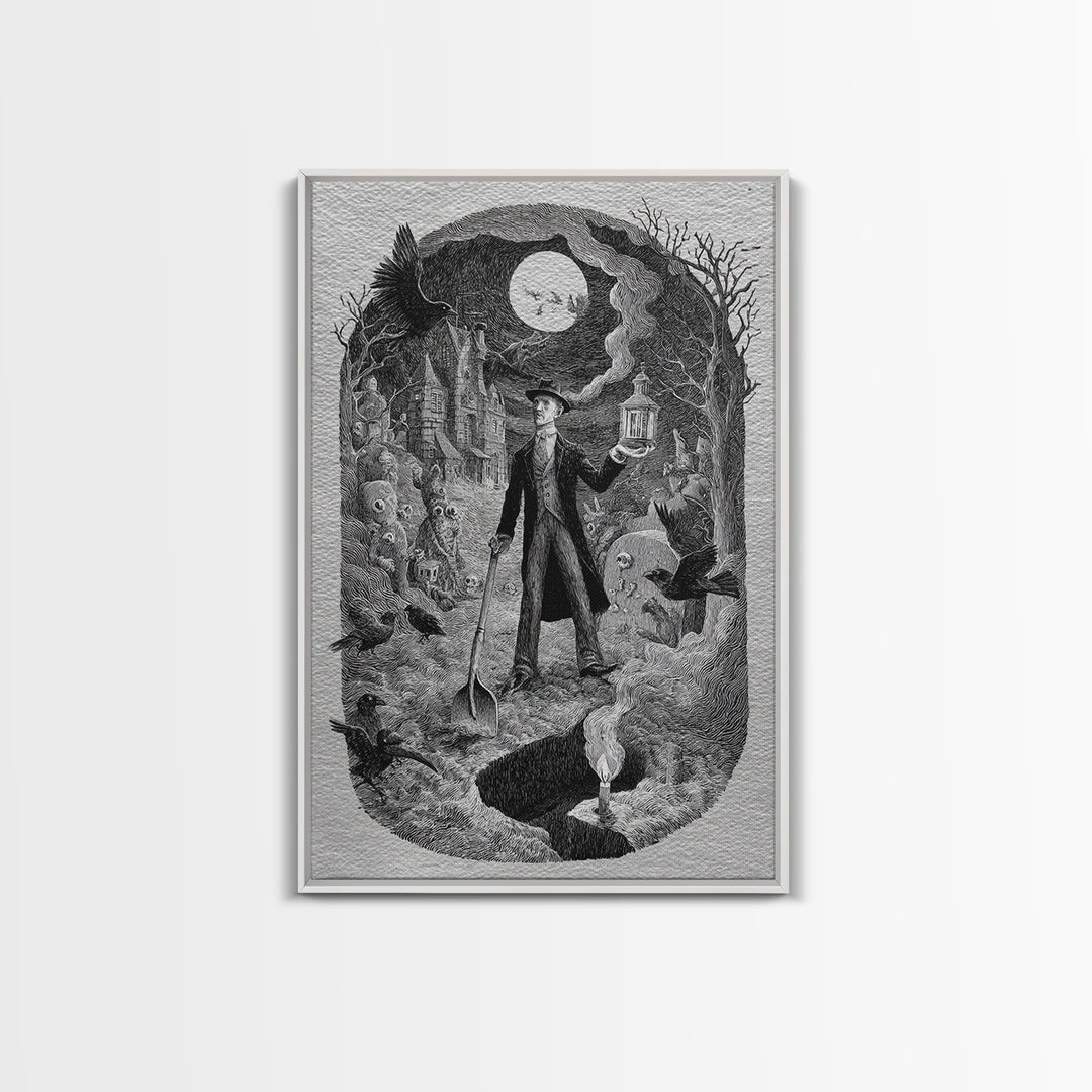 The Lantern Gravedigger, Victorian Macabre Art, Vertical Wall Art, Dark Fantasy Wall Art, Canvas Print, Halloween Wall Art