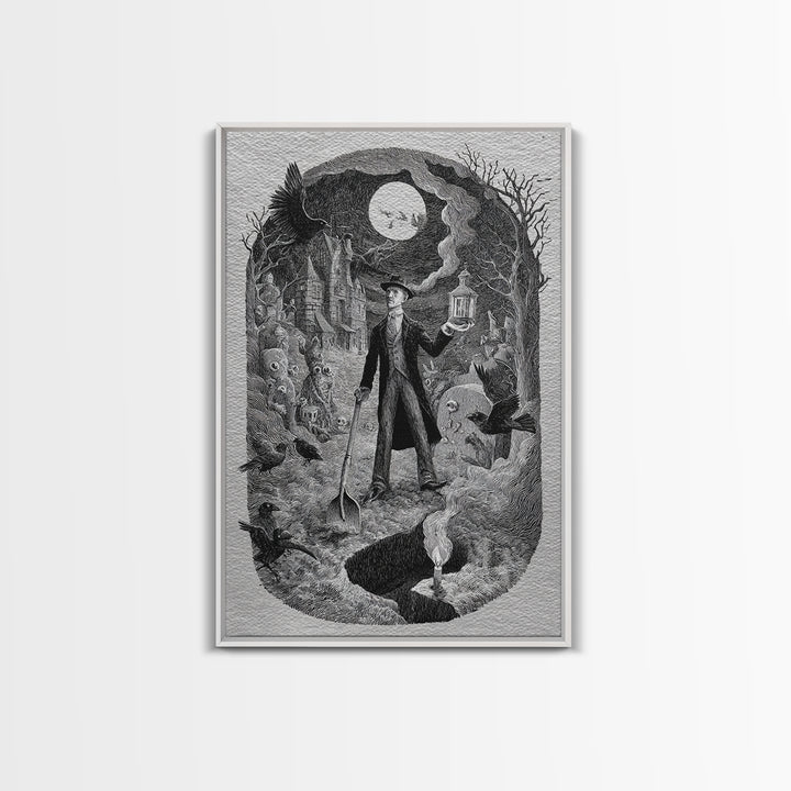 The Lantern Gravedigger, Victorian Macabre Art, Vertical Wall Art, Dark Fantasy Wall Art, Canvas Print, Halloween Wall Art