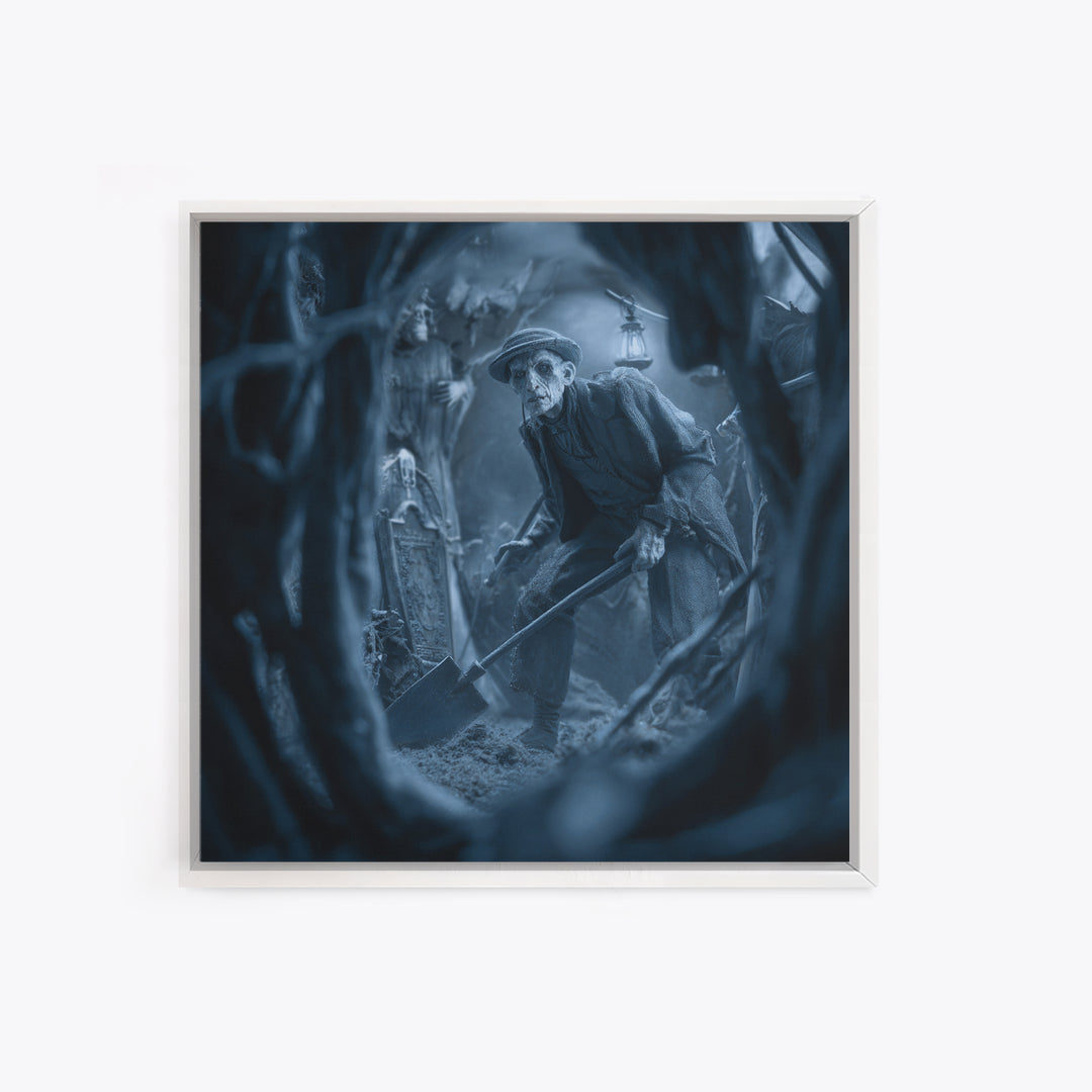 The Lantern Gravedigger, Biomechanical Horror Art, Square Wall Art, Macabre Wall Art, Canvas Print, Halloween Wall Art, Gothic Home Decor