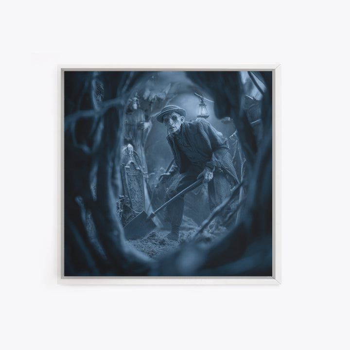 The Lantern Gravedigger, Biomechanical Horror Art, Square Wall Art, Macabre Wall Art, Canvas Print, Halloween Wall Art, Gothic Home Decor