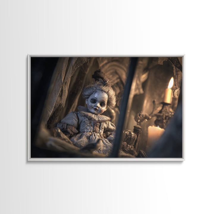 The Haunted Porcelain Doll, Renaissance Engraving Art, Landscape Wall Art, Gothic Horror Wall Art, Canvas Print, Halloween Wall Art