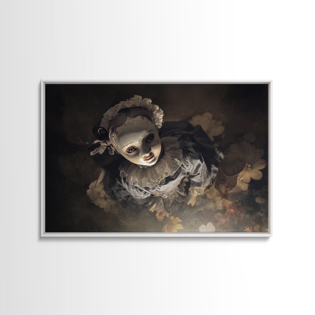 The Haunted Porcelain Doll, Symbolist Dream Art, Landscape Wall Art, Macabre Wall Art, Framed Canvas Print, Halloween Wall Art
