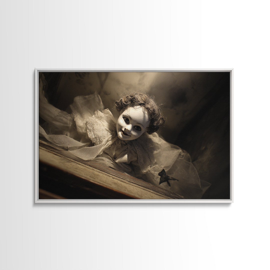 The Haunted Porcelain Doll, Dark Symbolist Art, Landscape Wall Art, Dark Fantasy Wall Art, Framed Canvas Print, Halloween Wall Art
