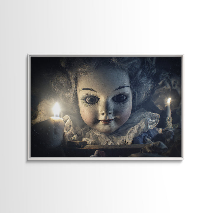 The Haunted Porcelain Doll, Symbolist Etching Art, Landscape Wall Art, Dark Halloween Decor, Canvas Print, Halloween Wall Art