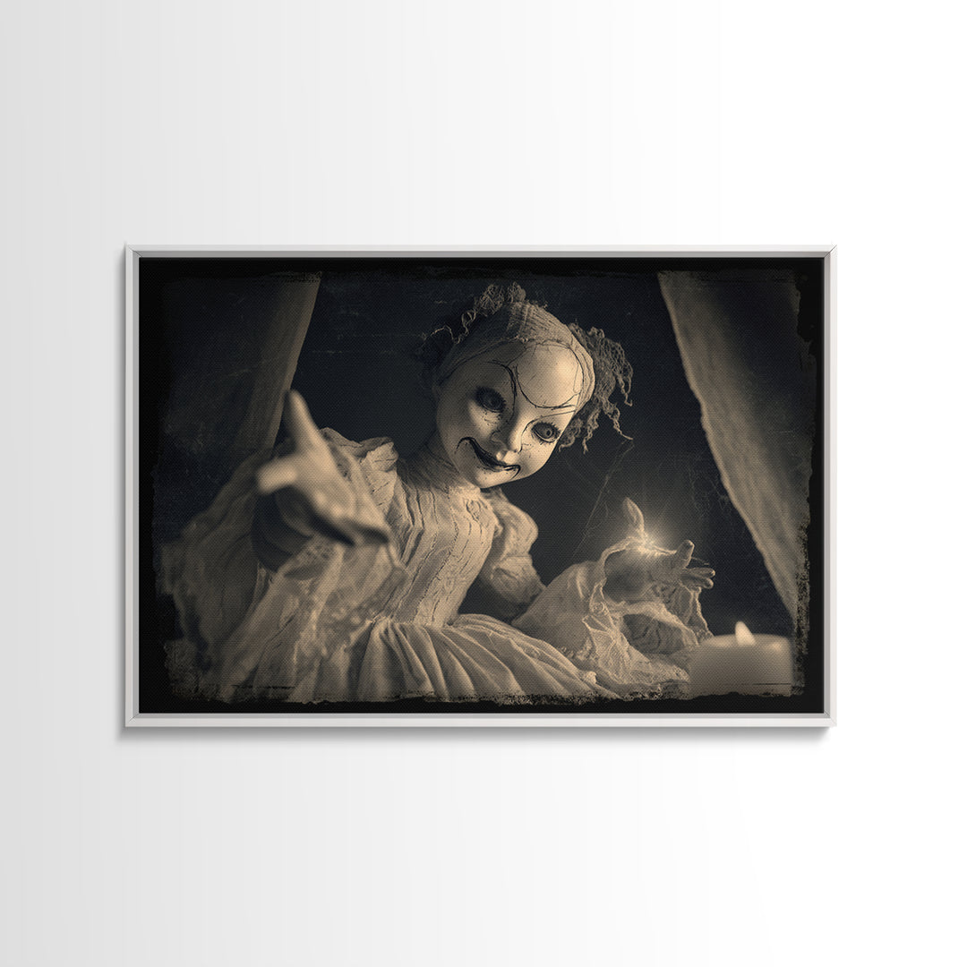 The Haunted Porcelain Doll, Decadent Line Art, Landscape Wall Art, Dark Fantasy Wall Art, Framed Canvas Print