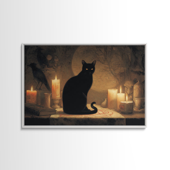 The Black Cat Familiar, Symbolist Gothic Landscape, Landscape Wall Art, Dark Fantasy Wall Art, Framed Canvas Print, Halloween Wall Art