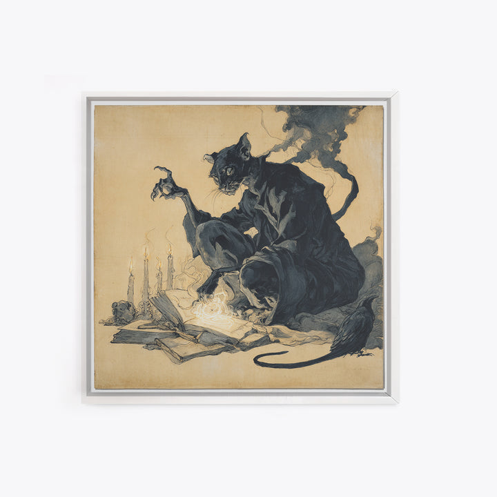The Black Cat Familiar, Decadent Gothic Art, Square Wall Art, Dark Fantasy Wall Art, Canvas Print, Halloween Wall Art