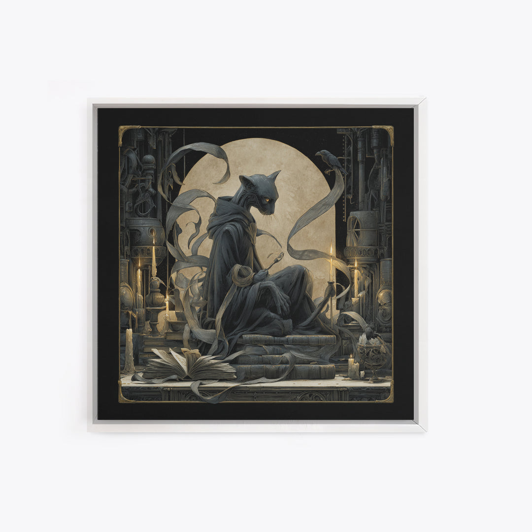 The Black Cat Familiar, Biomechanical Horror Art, Square Wall Art, Gothic Horror Wall Art, Canvas Print, Halloween Wall Art