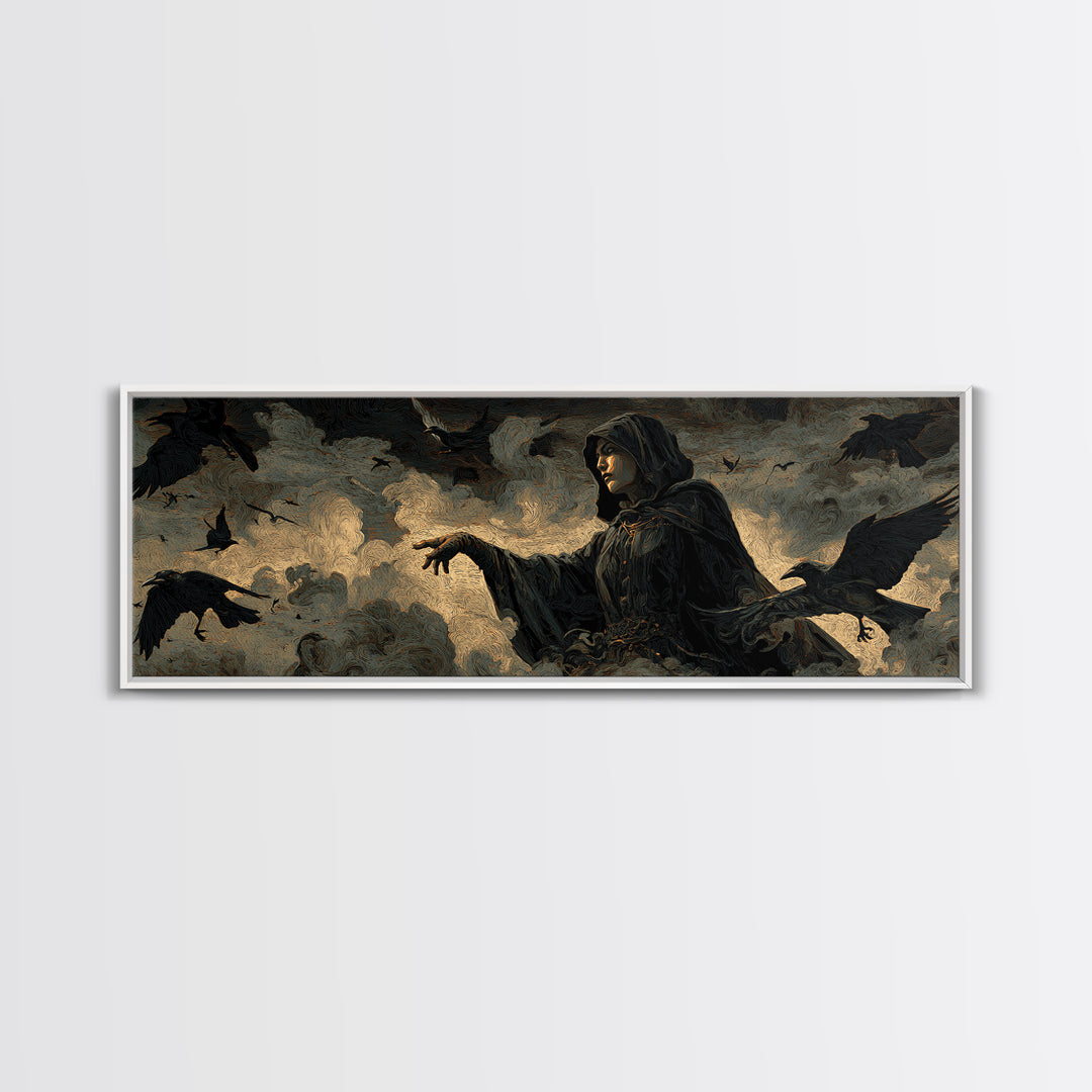 The Raven Keeper, Visionary Gothic Art, Extra Wide Wall Art, Macabre Wall Art, Canvas Print, Halloween Wall Art, Statement Wall Art
