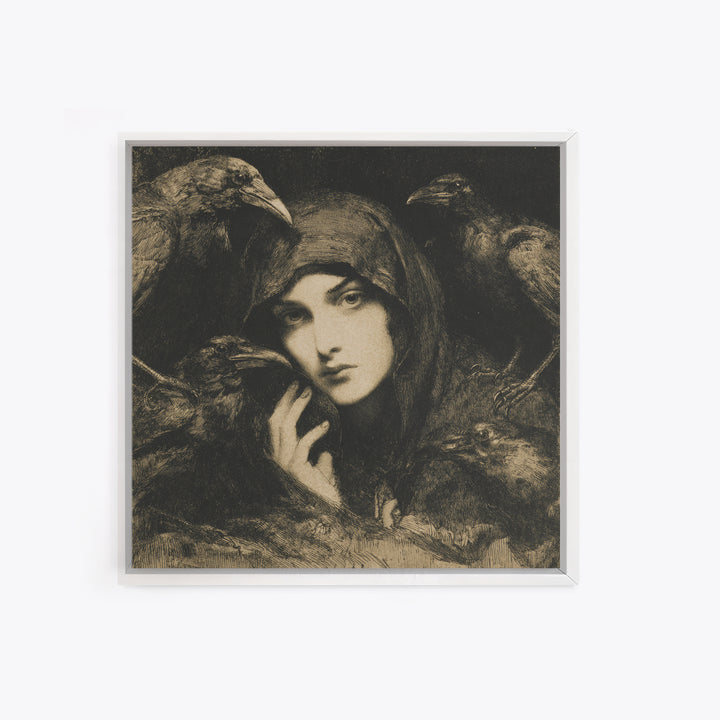 The Raven Keeper, Symbolist Dream Art, Square Wall Art, Gothic Horror Wall Art, Canvas Print, Halloween Wall Art, Seasonal Home Decor