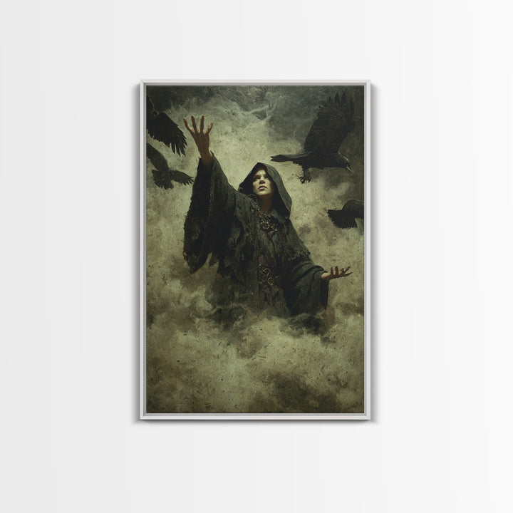 The Raven Keeper, Ornate Symbolist Art, Vertical Wall Art, Dark Fantasy Wall Art, Framed Canvas Print, Halloween Wall Art