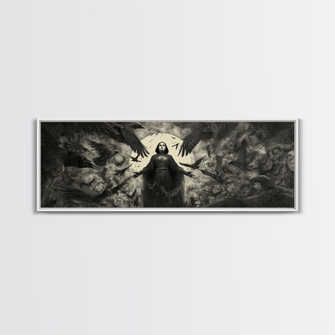 The Raven Keeper, Dark Symbolist Art, Extra Wide Wall Art, Gothic Horror Wall Art, Canvas Print, Halloween Wall Art