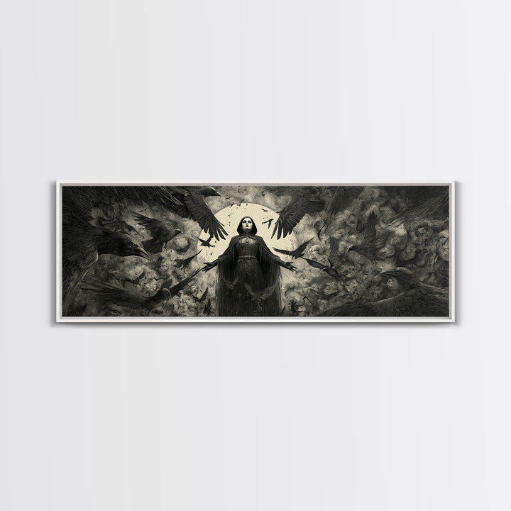 The Raven Keeper, Dark Symbolist Art, Extra Wide Wall Art, Gothic Horror Wall Art, Canvas Print, Halloween Wall Art