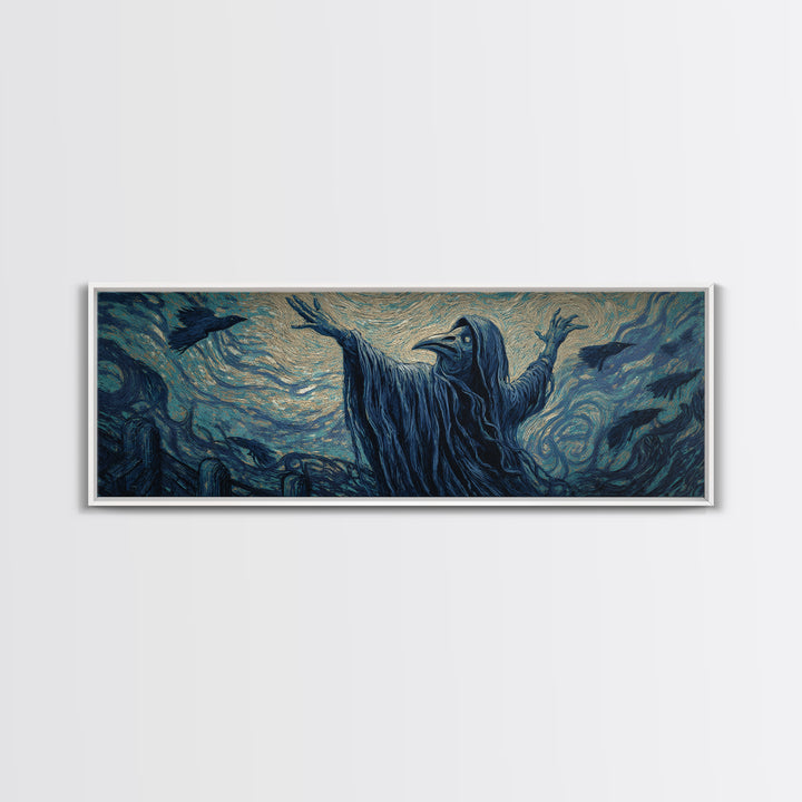The Raven Keeper, Expressionist Gothic Art, Extra Wide Wall Art, Dark Fantasy Wall Art, Canvas Print, Halloween Wall Art
