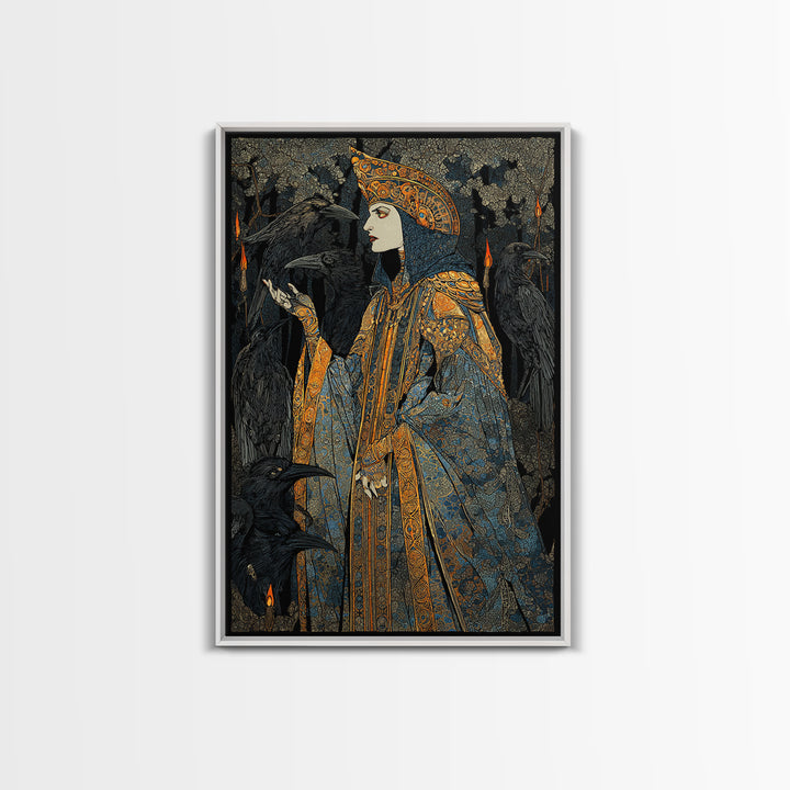 The Raven Keeper, Stained Glass Gothic Art, Vertical Wall Art, Dark Halloween Decor, Canvas Print, Halloween Wall Art, Spooky Wall Decor